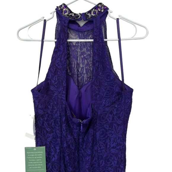 NWT Jackie Jon | Purple Shimmer Halter Necklace Sleeveless Evening Gown 4 - Picture 6 of 12